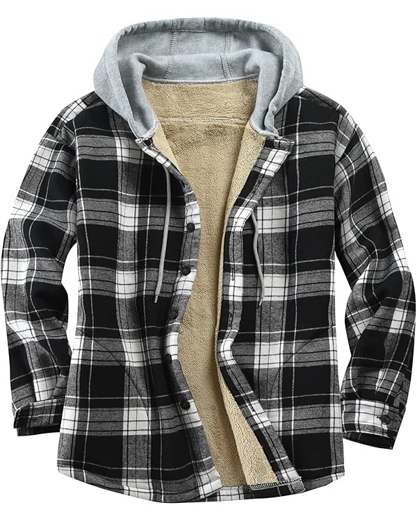 Derbars Men's Cotton Plaid Shirts Jacket Fleece Lined Flannel Shirts Sherpa Button Down Jackets w... | Amazon (US)