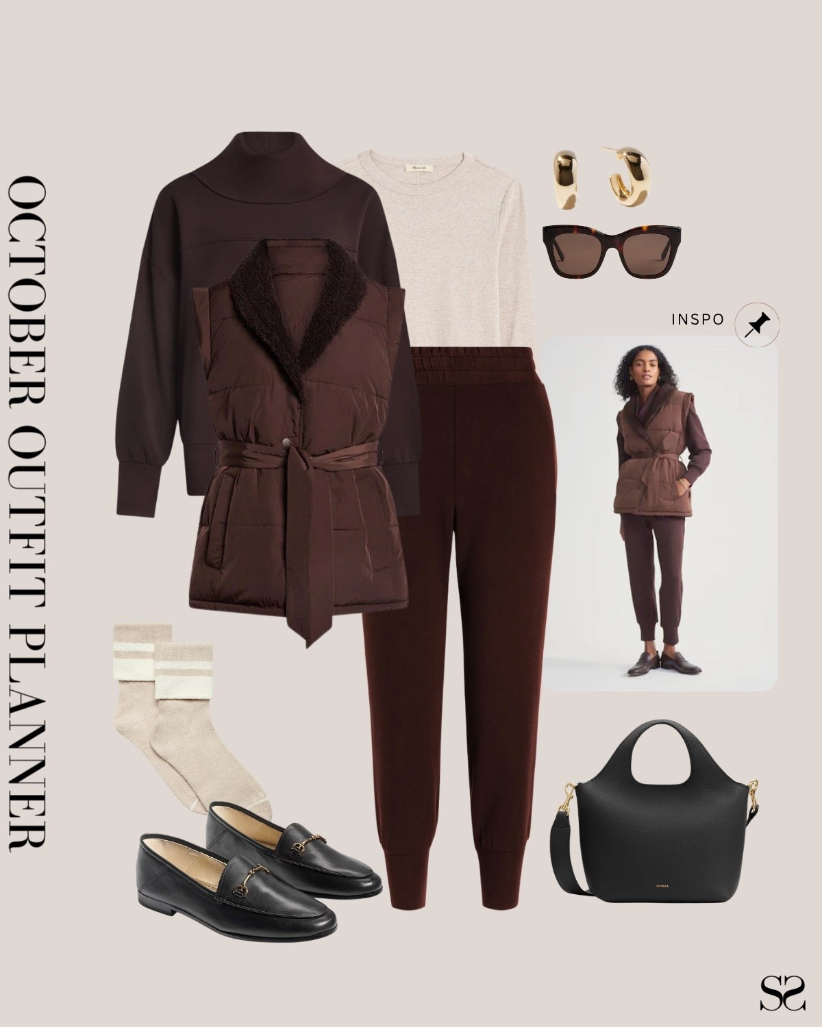 Monthly outfit planner NOVEMBER: Fall outfits | burgundy sweat pant, vest, matching set, loafers, socks, tote

#falloutfit #classicstyle #casualstyle #holidayoutfit #LTKstyletip #winteroutfit 

Image inspo credit: Varley

#LTKootd #LTKSeasonal