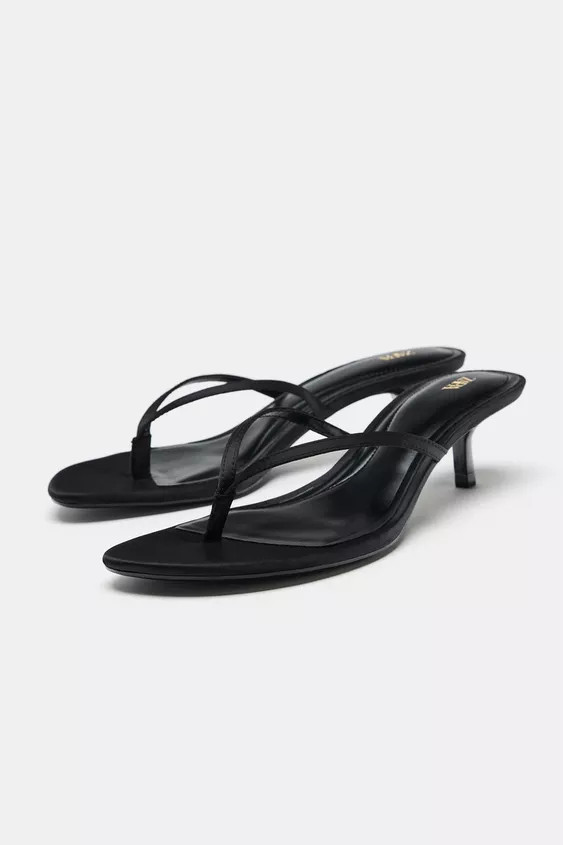 SATIN KITTEN HEEL SANDALS | Zara US