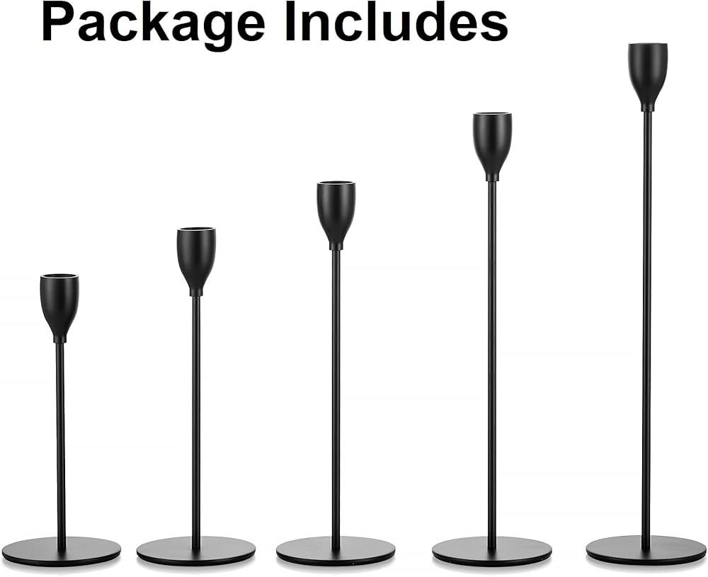 Romadedi Candlestick Holder Matte Black: for Taper Candles Set of 5 Tall Metal Candle Stick Stand... | Amazon (US)