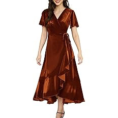 Women's Velvet Maxi Dress Boho V Neck Wrap Dress for Wedding Guest Fall Maternity Formal Dress wi... | Amazon (US)