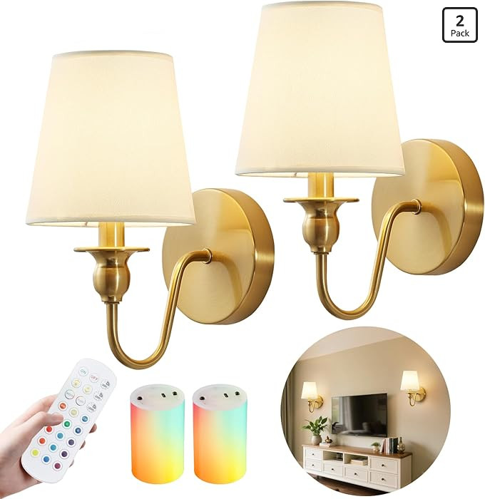 Battery Operated Wall Sconces set of Two,Wireless Wall Sconces with 10000mAh Dimmable Bulb and Re... | Amazon (US)
