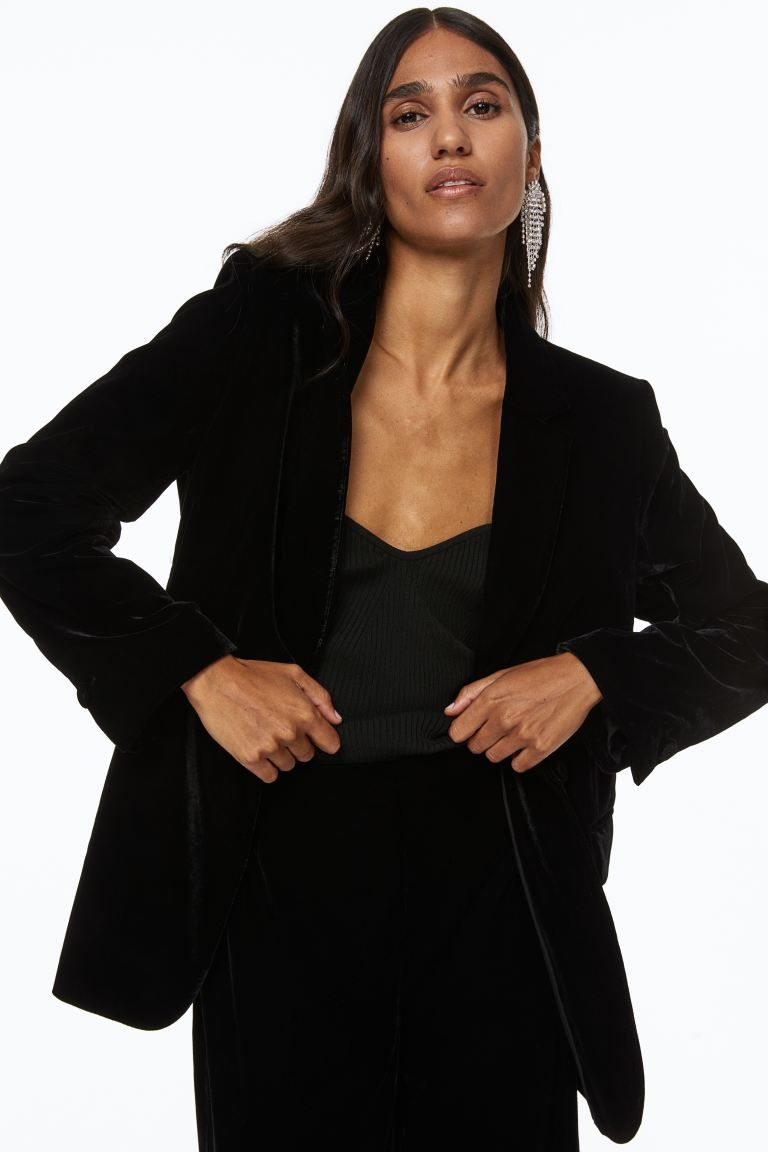 Single-breasted Velvet Jacket - Black - Ladies | H&M US | H&M (US + CA)