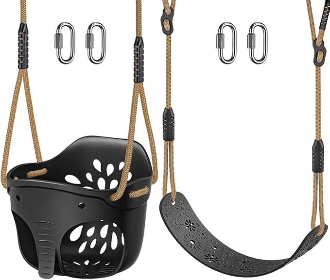 SELEWARE Toddler Swing Set Accessories High Back Full Bucket Swing seats w/Adjustable Rope and 4 ... | Amazon (US)