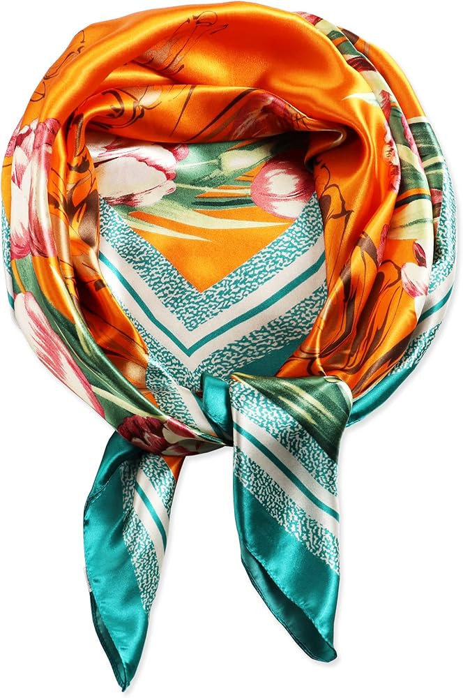 vabovin Silk Like Head Scarf, Women's 35'' Satin Large Square Hair Scarves and Wraps Headscarf fo... | Amazon (US)