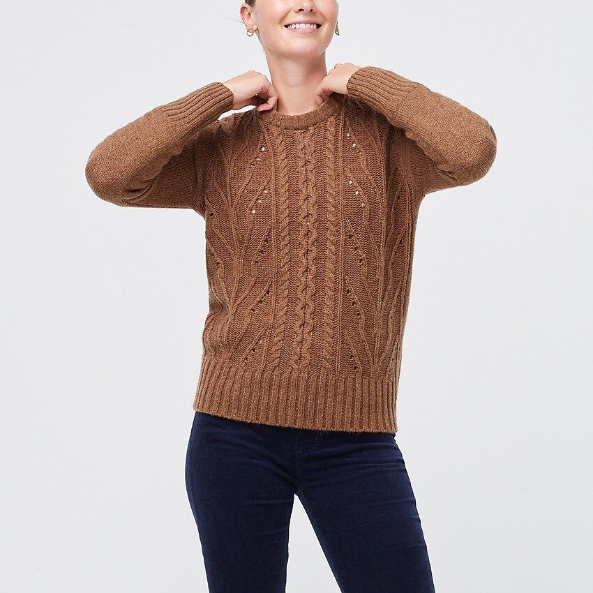 Pointelle cable front pullover sweater | J.Crew Factory