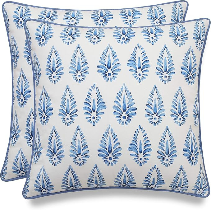 MANOJAVAYA Set of 2 Pcs Printed Booti Decorative Square Accent Throw Pillow Cover - Home Decor fo... | Amazon (US)