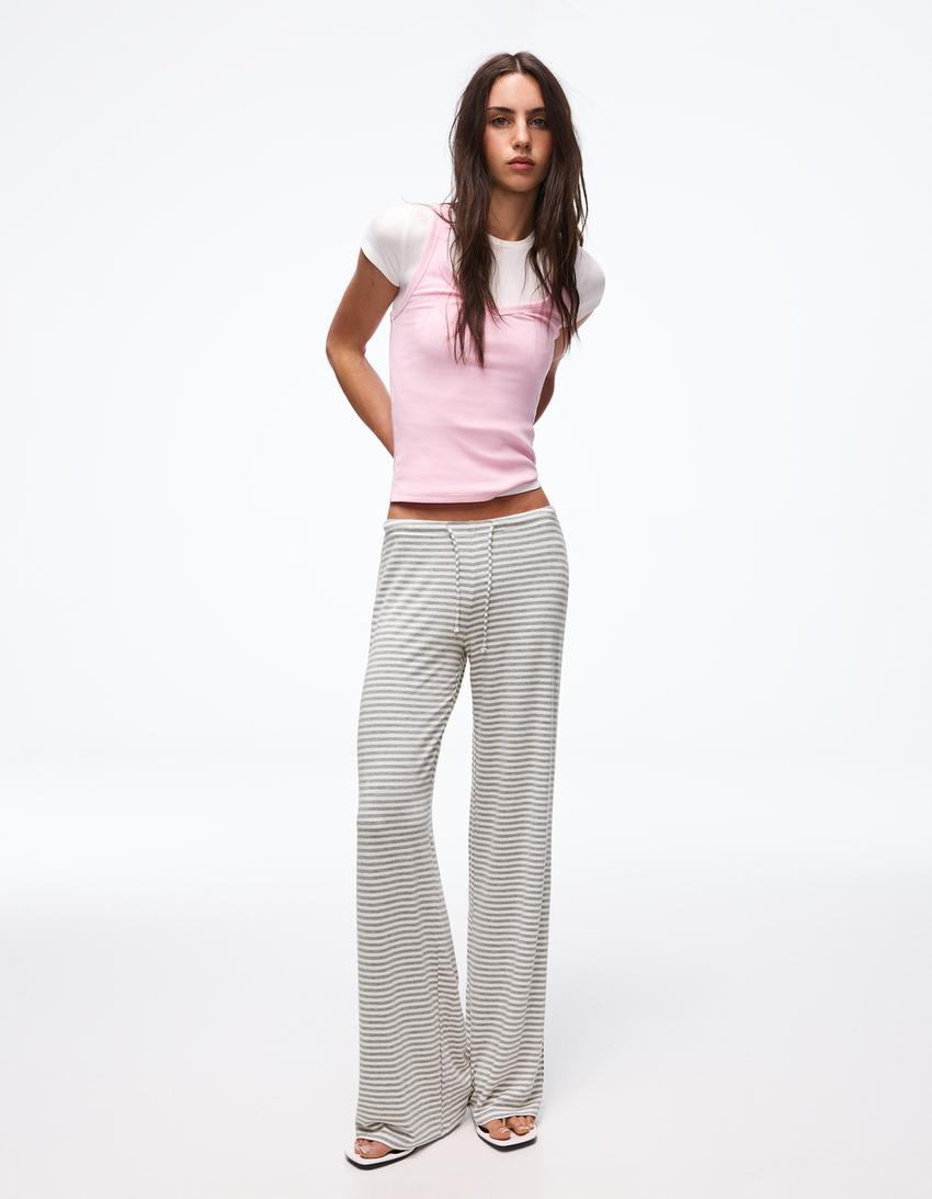 Straight leg stripe print trousers - Women | Bershka UK