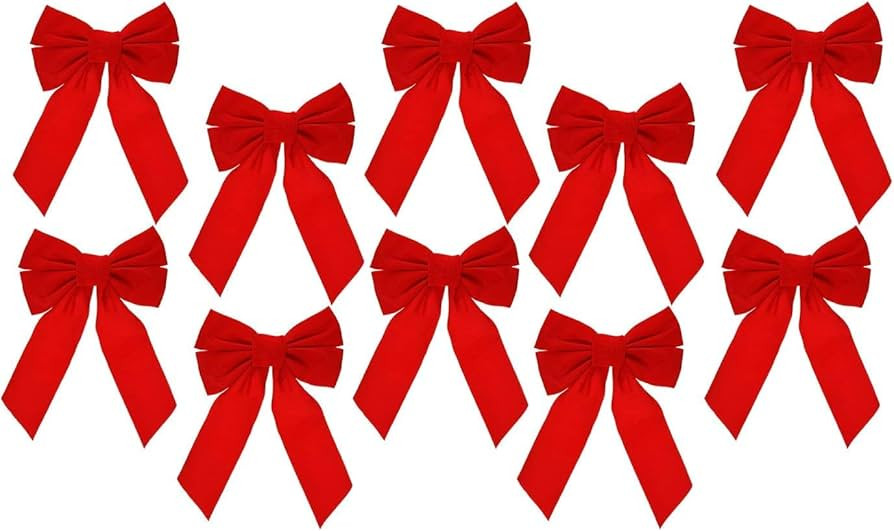 Red Velvet Christmas Wreath Bow, Set of 10 - Dimensions of 9" W X 13" L - Great for Christmas Gar... | Amazon (US)