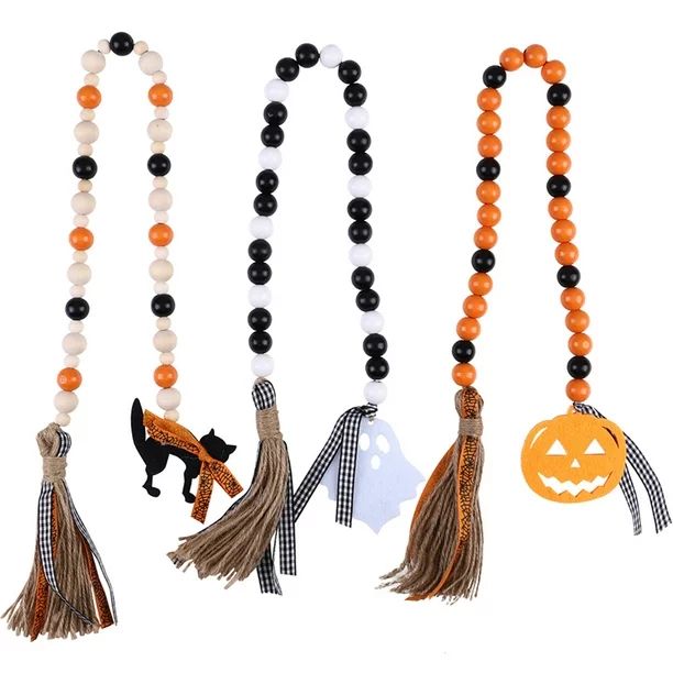 3 Pieces Halloween Wood Bead Garland, Rustic Farmhouse Fall Halloween Tiered Tray Decor Prayer Wa... | Walmart (US)