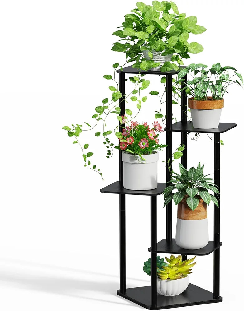 MUDEELA Plant Stand Indoor, 5 Tier Bamboo Plant Stands Corner Plant Stand for Multiple Plants, Ta... | Amazon (US)
