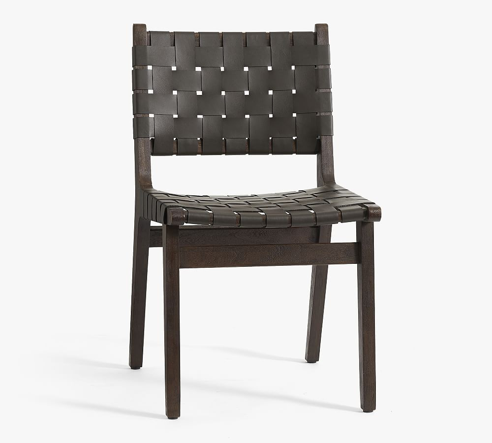 Fenton Leather Dining Side Chair, Coffee Bean Frame, Black | Pottery Barn (US)