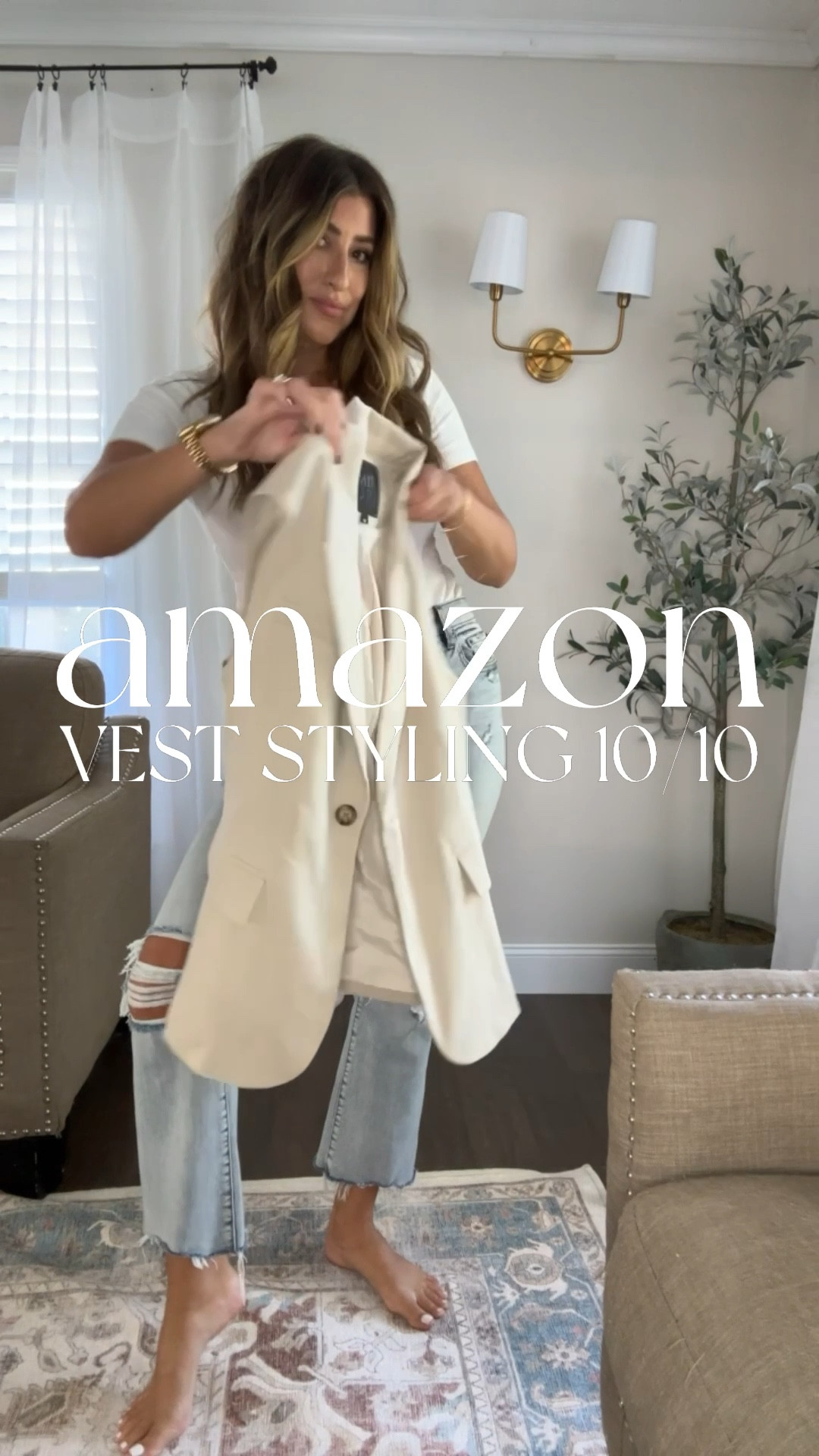 Still here for an all black look with a pop. Paired this Amazon vest (on sale) med with black ankle straight leg jeans also ON MAJOR SALE with code DENIMAF wearing TTS REG. If it’s too warm for a bodysuit under, wear the vest alone. Nice little winter to spring elevated casual outfit idea. 

Tap photo to shop!

Follow me @laurenhornstyle for more winter to spring fashion and jeans outfit inspo.

#LTKstyletip #LTKfindsunder50 #LTKSpringSale