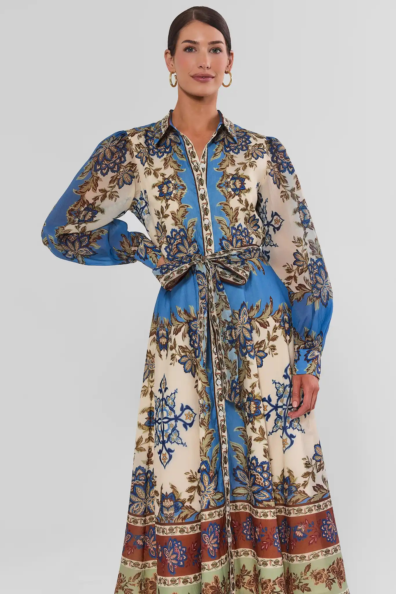 Multi Border Print Button Up Midi Dress | Avara