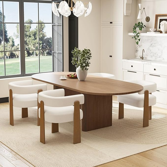 Upholstered White Velvet Dining Chairs Set of 4, Boho Modern Barrel Accent Armchairs, Thick Padde... | Amazon (US)