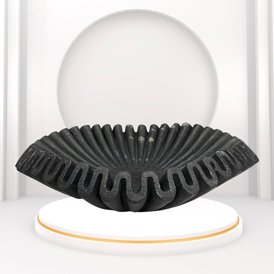 LE HOME DECOR Black Marble Ruffle Bowl (12 Inches), Marble Scallop Bowl, Black Marble Bowl, Black Decorative Bowl, Marble Fluted Bowl, Marble Catchall Bowl Centerpiece | Amazon (US)