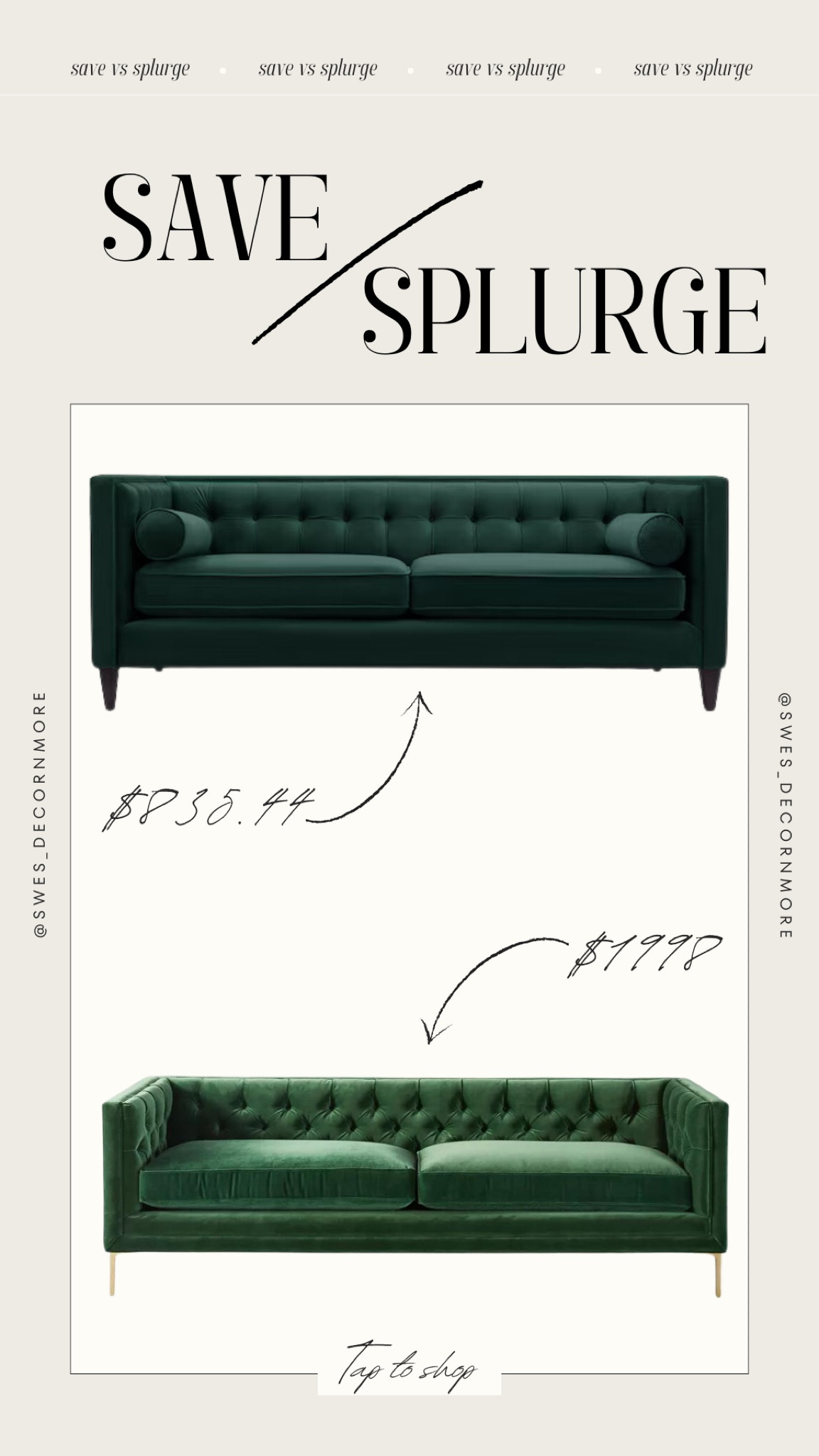 Save or Splurge on this beautiful emerald green couch? This Mina couch from Anthropologie home is stunning! Then you have this Jennifer Taylor couch that is on sale now! Both are sure to make a statement in your home! 

#LTKHome #LTKSaleAlert #LTKStyleTip