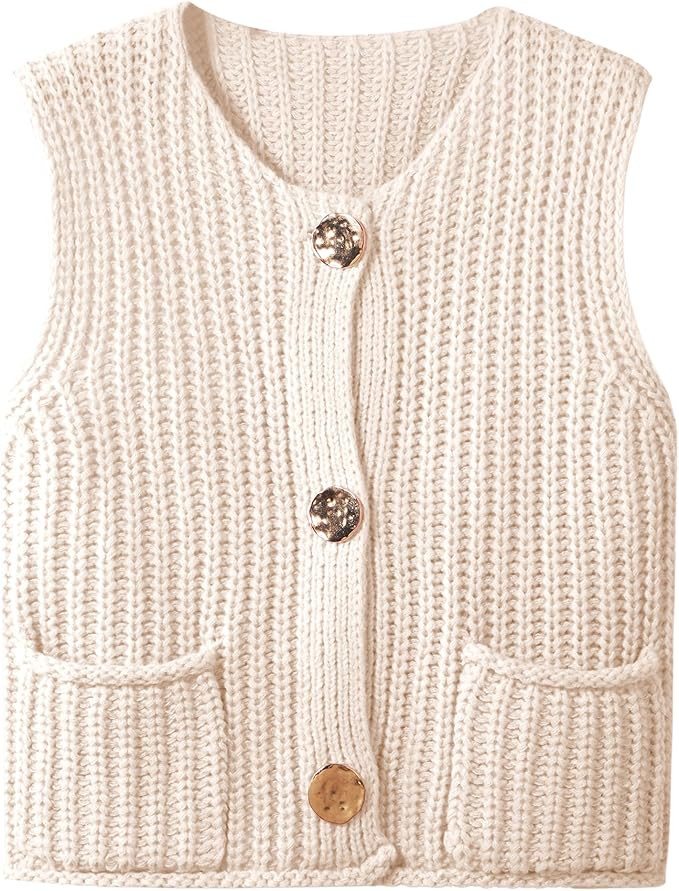 Hixiaohe Sleeveless Chunky Knit Cardigan Sweater Vest | Amazon (US)