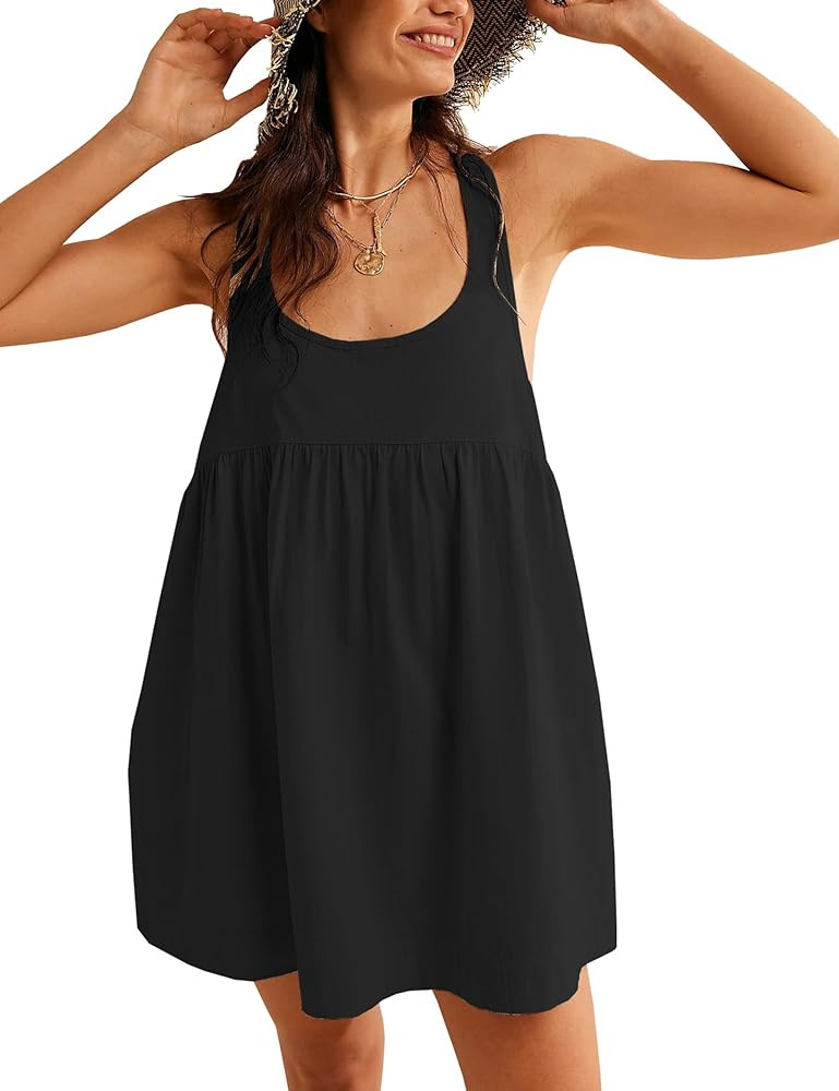 Womens Summer Dresses Sleeveless Square Neck Mini Dress Open Back Casual Babydoll Sundress | Amazon (US)