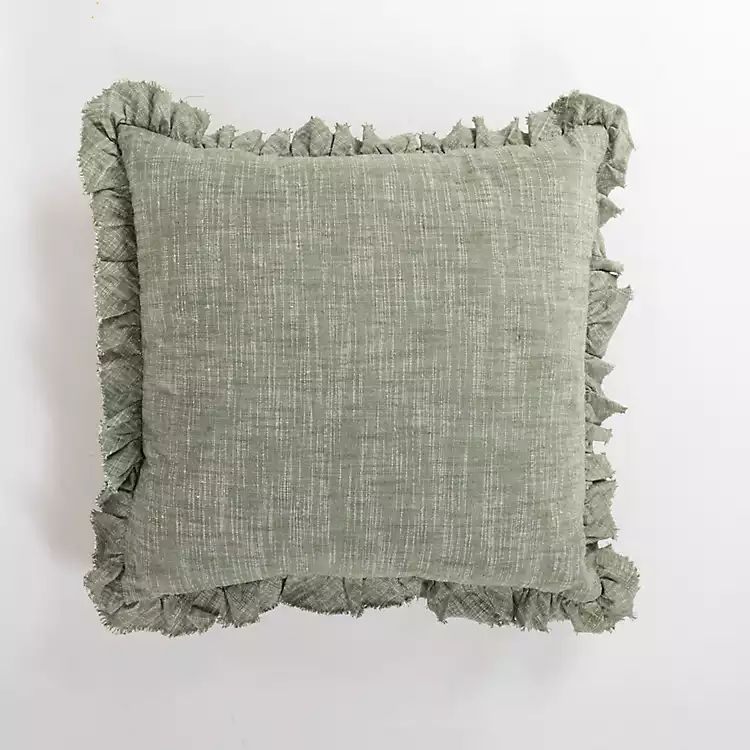 New! Sage Chambray Ruffle Edge Pillow | Kirkland's Home