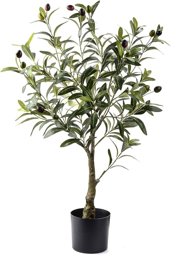 Artificial Olive Tree Plants 32 Inch Fake Olive Branch Leaves Topiary Silk Tree Faux Plant Decor | Amazon (US)