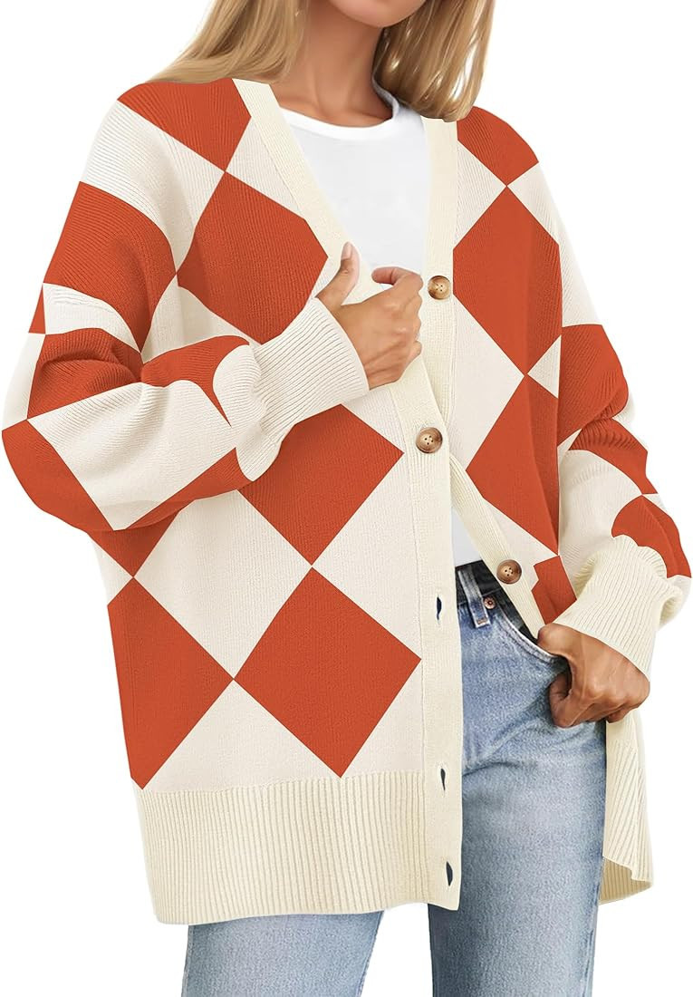 ZESICA Women's 2024 Casual Long Sleeve Cardigan V Neck Button Down Open Front Knit Loose Oversize... | Amazon (US)