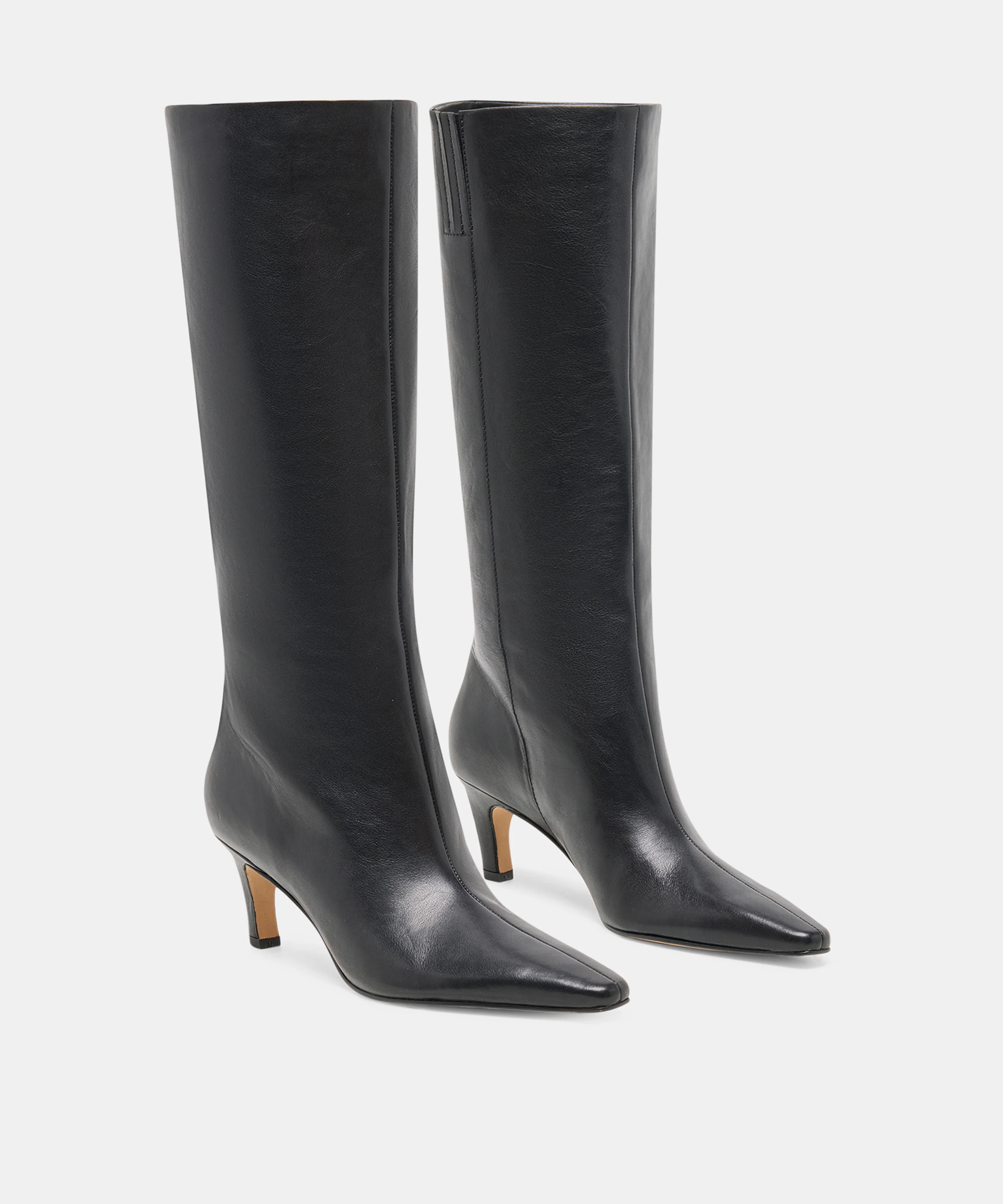 JAZMIN Black Leather Sculptural Kitten-Heel Knee-High Boots | Dolce Vita | DolceVita.com