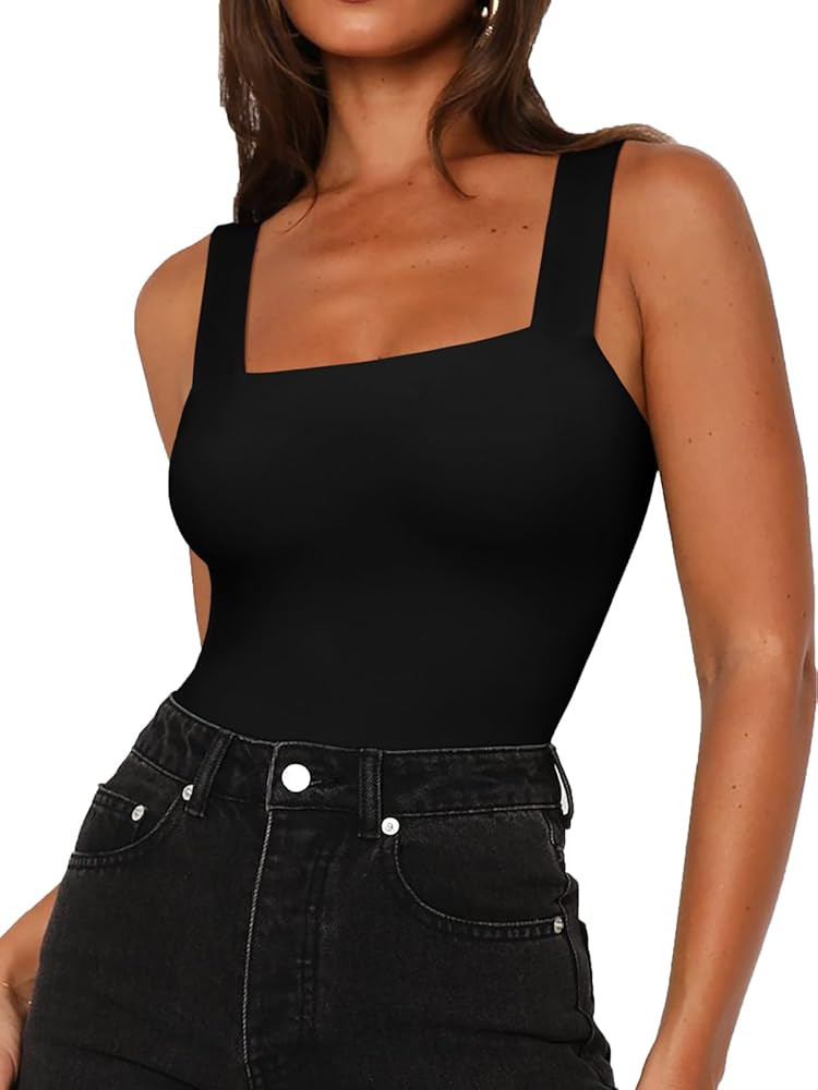 REORIA Butsmooth® Womens Basic Sexy Square Neck Sleeveless Tank Tops Bodysuits Clubwear | Amazon (US)