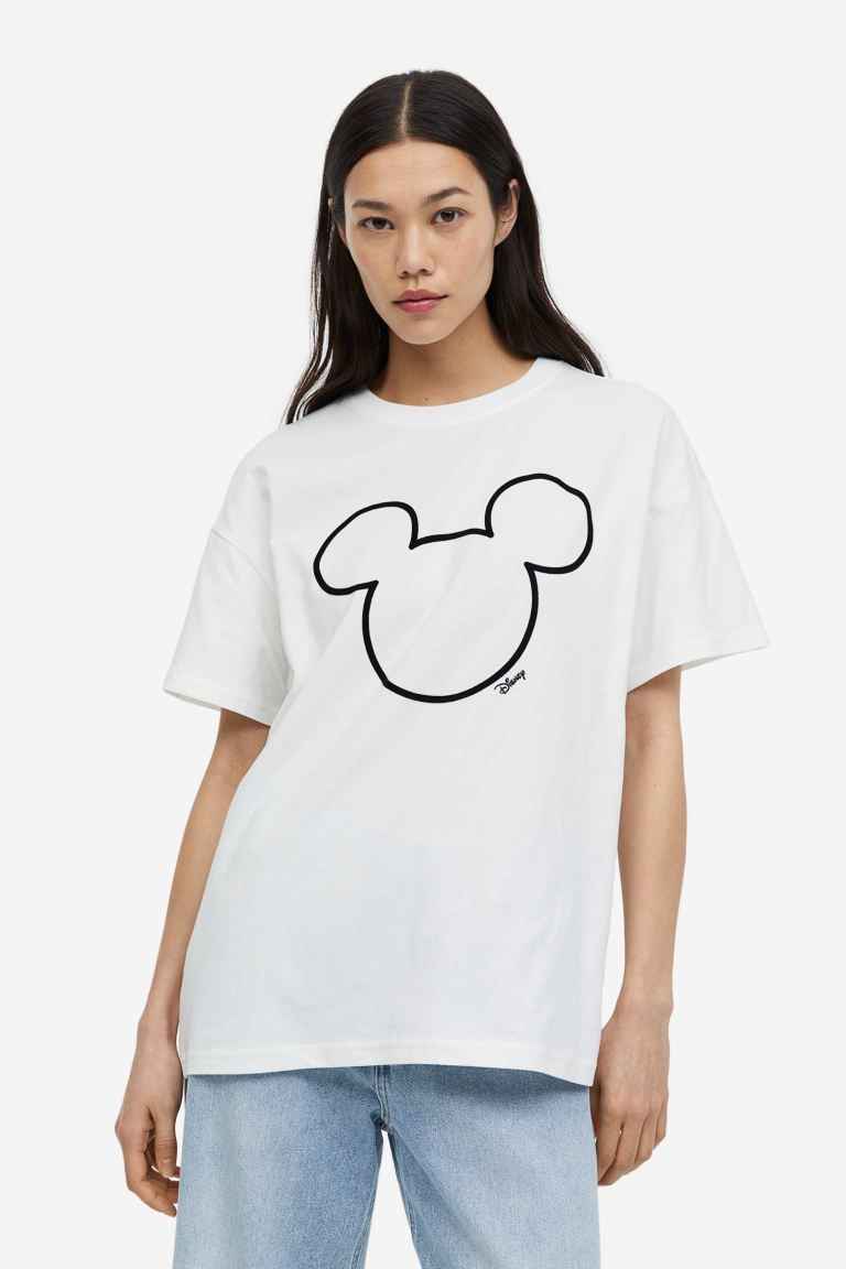 Oversized Printed T-shirt - White/Mickey Mouse - Ladies | H&M US | H&M (US + CA)