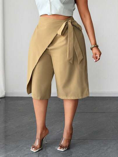 Maweii Plus Size Casual Versatile Tie-Up Wrap Pants | SHEIN