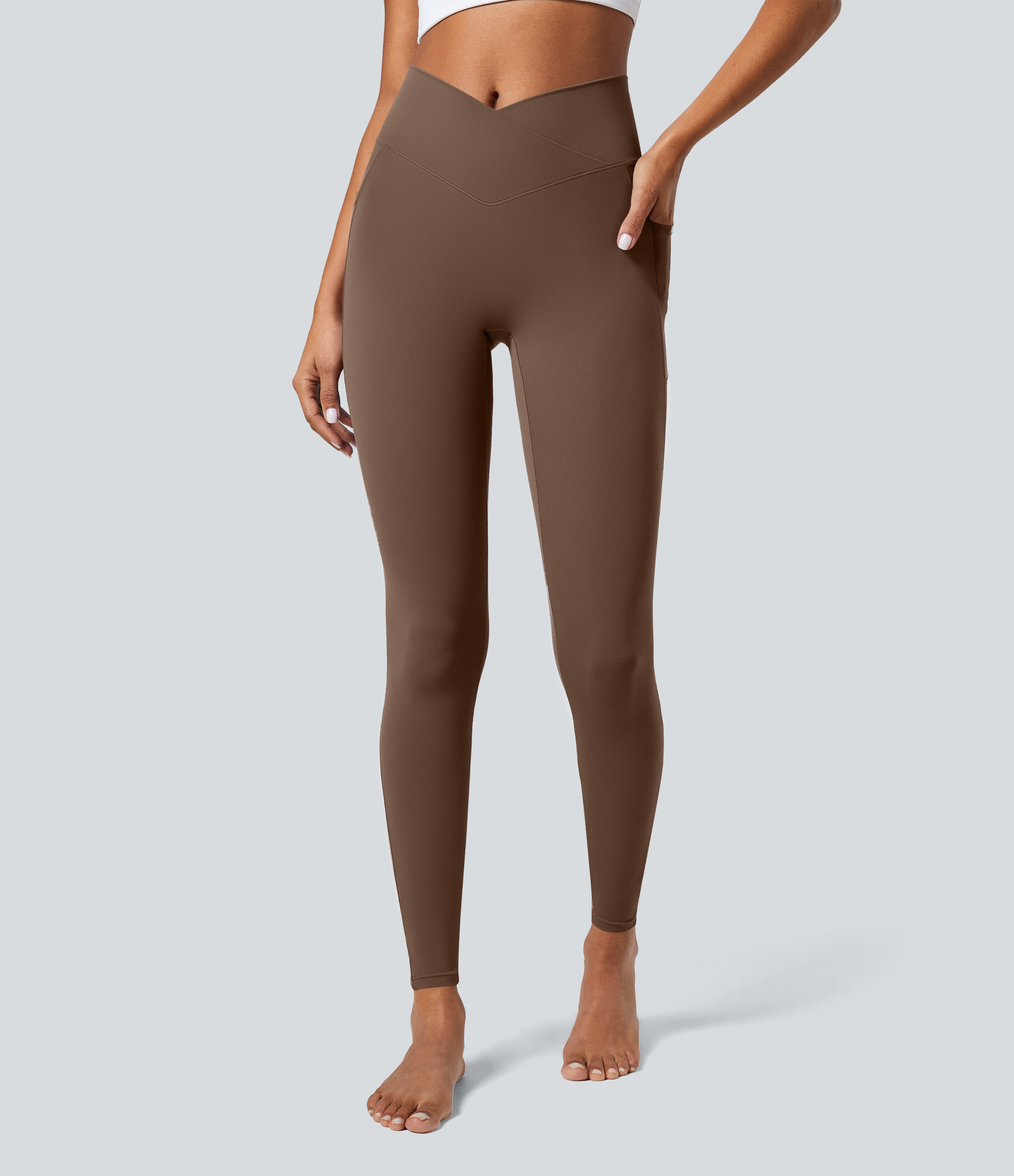 Halara SoftlyZero™ Crossover Pocket Plain Leggings-UPF50+ - Soft Silt - XS(7/8) gym leggings leggings with pockets leggings with butt lift | HALARA