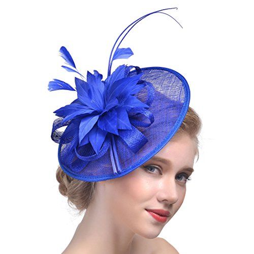 FeiYu Crafts Floral Sinamay Fascinator Feather Pillbox Derby Hat (Royal) | Amazon (US)