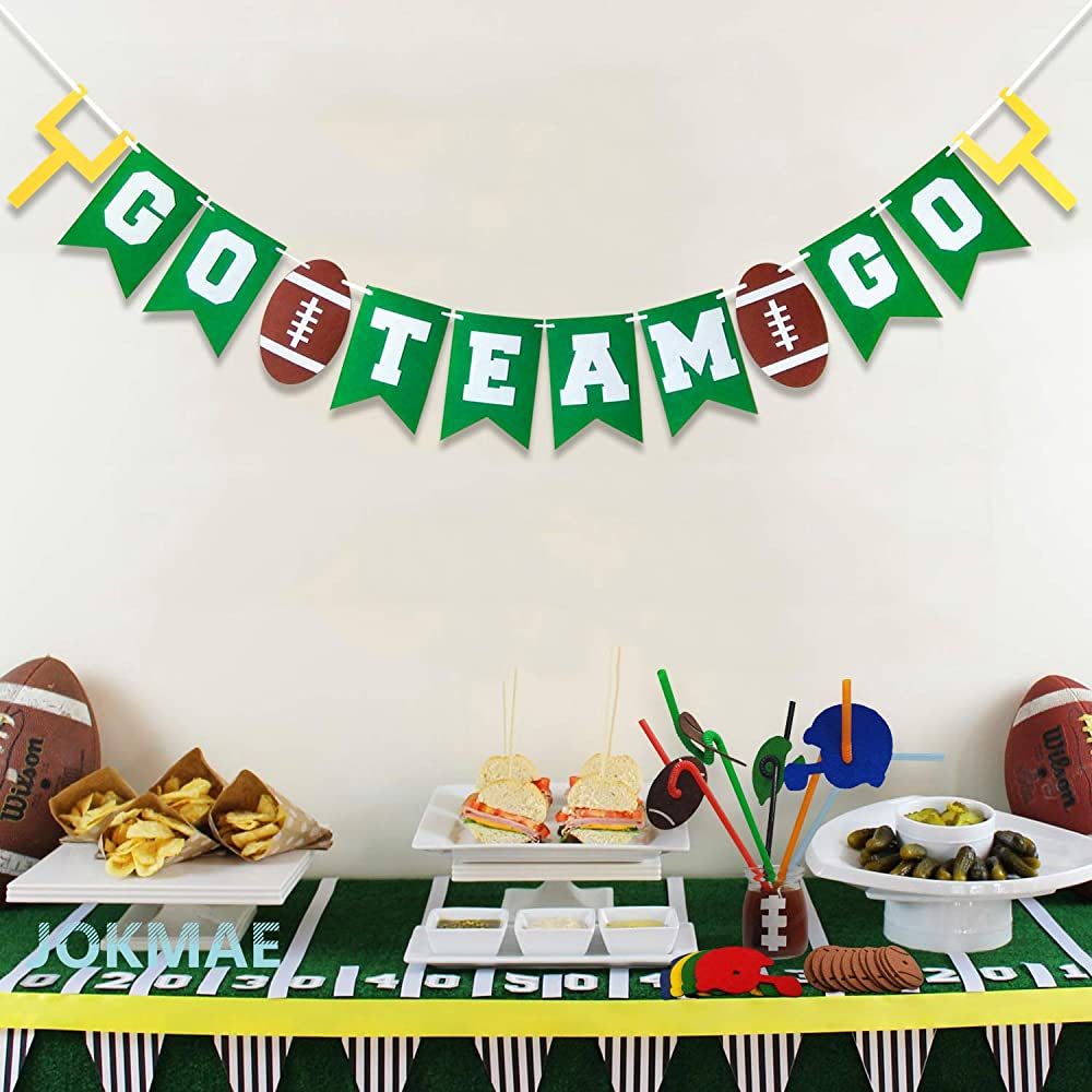 Game Day Football Party Banners - Felt Pennant Bunting, Green Hanging Garland for Sports Themed B... | Amazon (US)