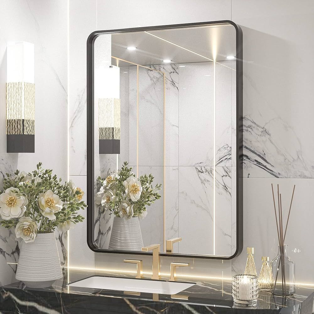 TETOTE Black Framed Mirrors for Bathroom, 22x30 Inch Brushed Metal Frame Wall Mounted Rectangle M... | Amazon (US)