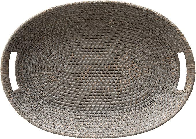 Creative Co-Op Decorative Hand-Woven Rattan and Palm Gray Wash Handles Tray, Grey | Amazon (US)