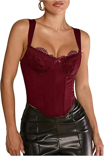 WDIRARA Women's Lace Bowknot Sleeveless Corset Bustier Tops Vintage Underwired Crop Tops | Amazon (US)