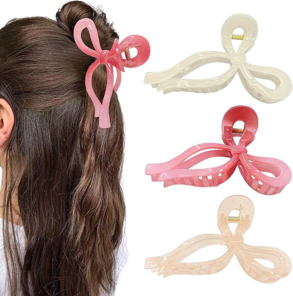 Butterfly Hair Accessories for Women - 3Pcs Trendy 5 Inch Claw Clips with Bows and Pink Ribbon fo... | Amazon (US)