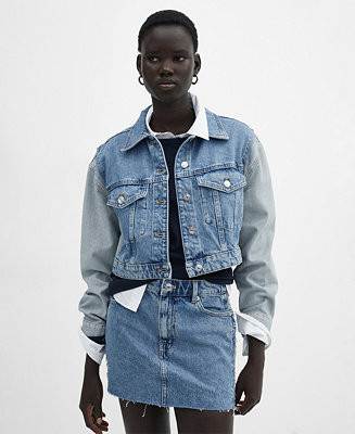 Women's Two-Tone Cropped Denim Jacket | Macy's