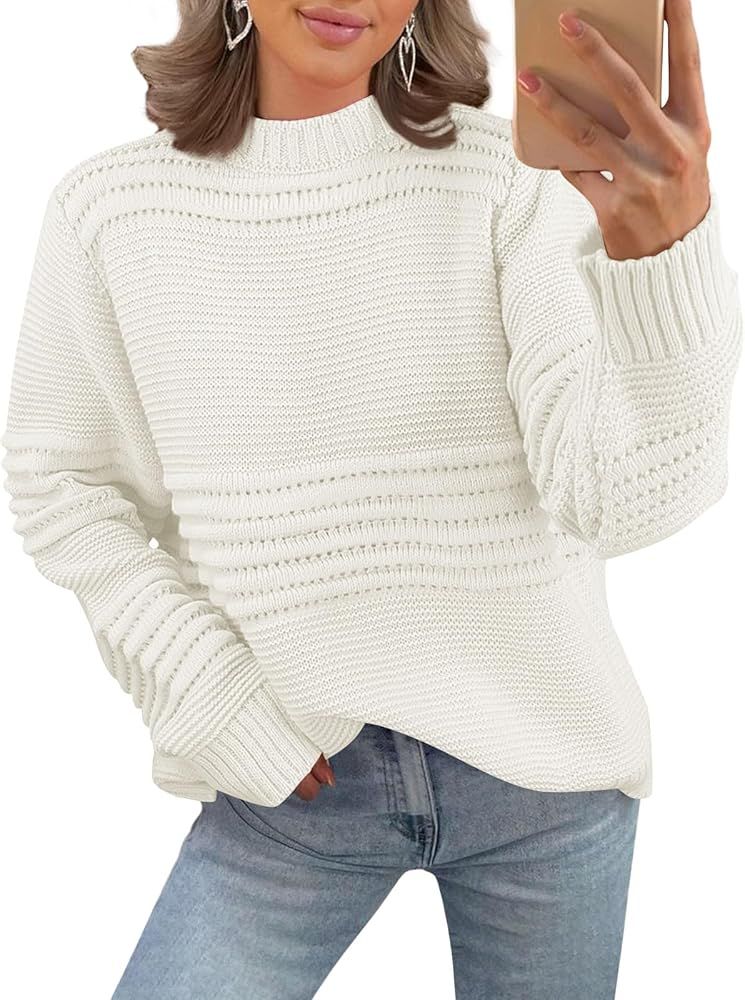 Women's Fall Fashion Knit Long Sleeve Top Crew Neck Crochet Y2k Hollow Out Pullover Sweater | Amazon (US)