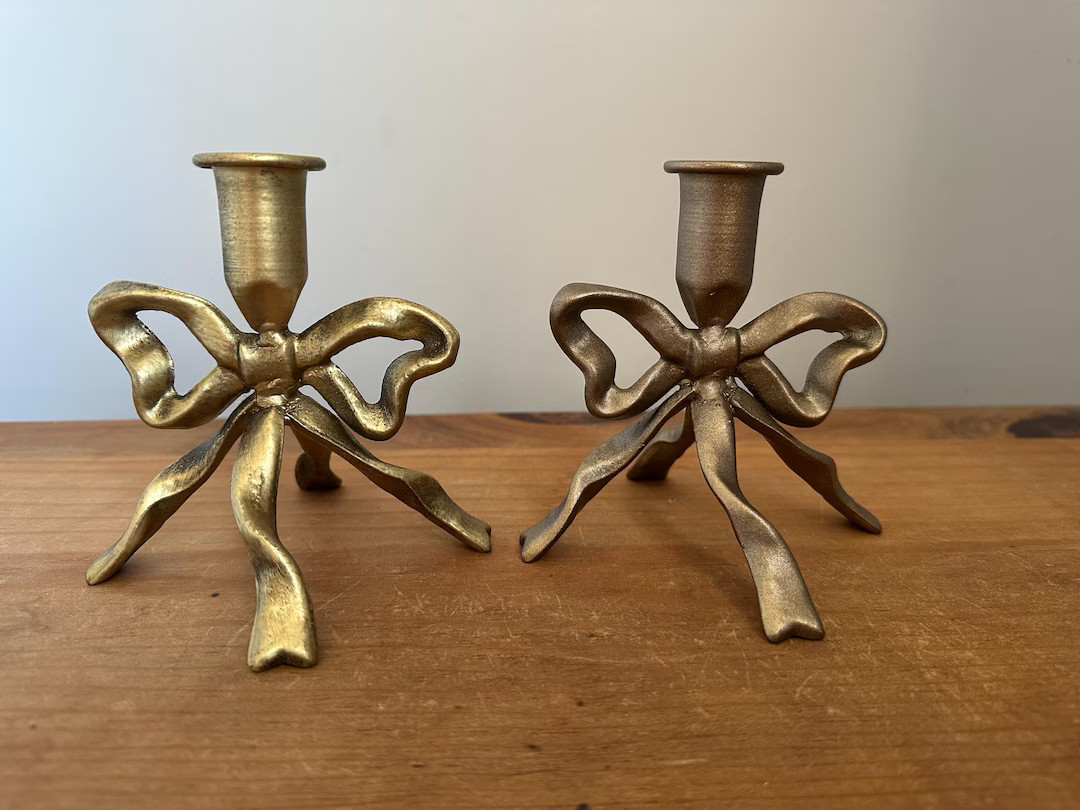 Vintage Gold Bow Candle Holder - Metal Taper Candle Stand | Etsy (US)