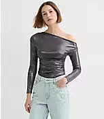 Metallic Asymmetrical Ruched Off The Shoulder Top | LOFT