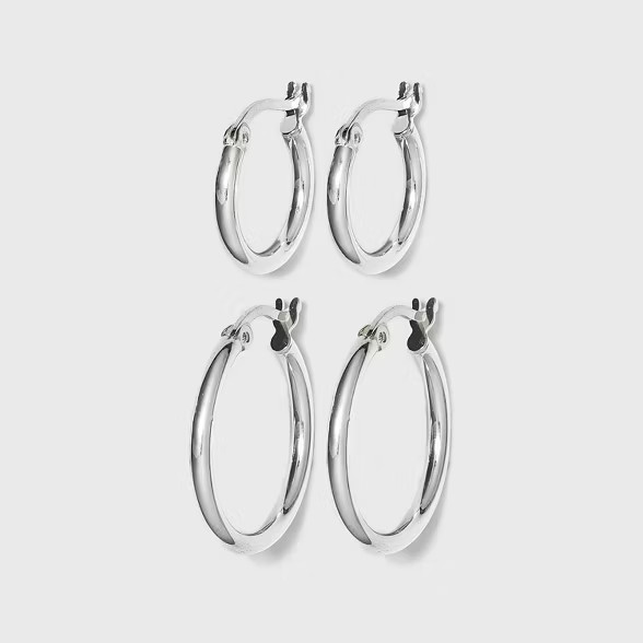 Sterling Silver Duo Click In Hoop Earring Set - Silver | Target