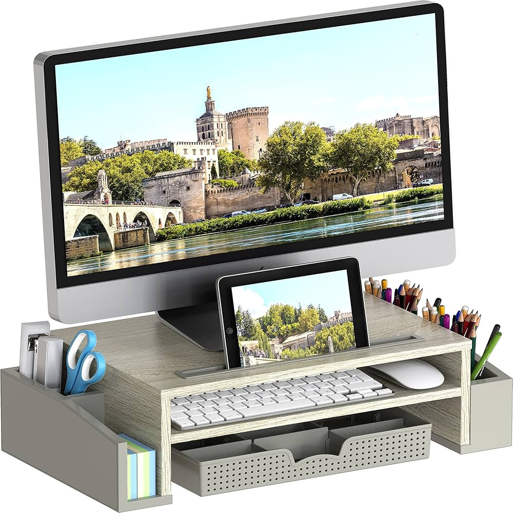 Simple Houseware Desk Monitor Stand Riser with Adjustable Organizer tray, Maple | Amazon (US)