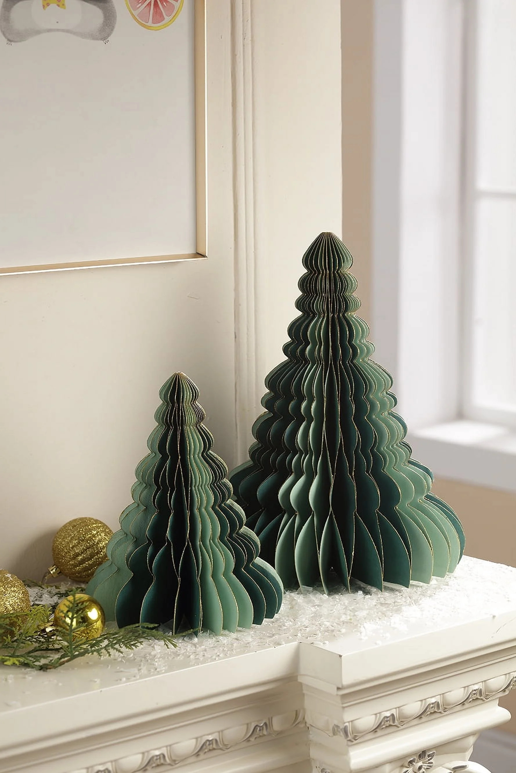 Paper Christmas Tree Tabletop Decorations, Green and Gold, 2 Count, by Holiday Time | Walmart (US)