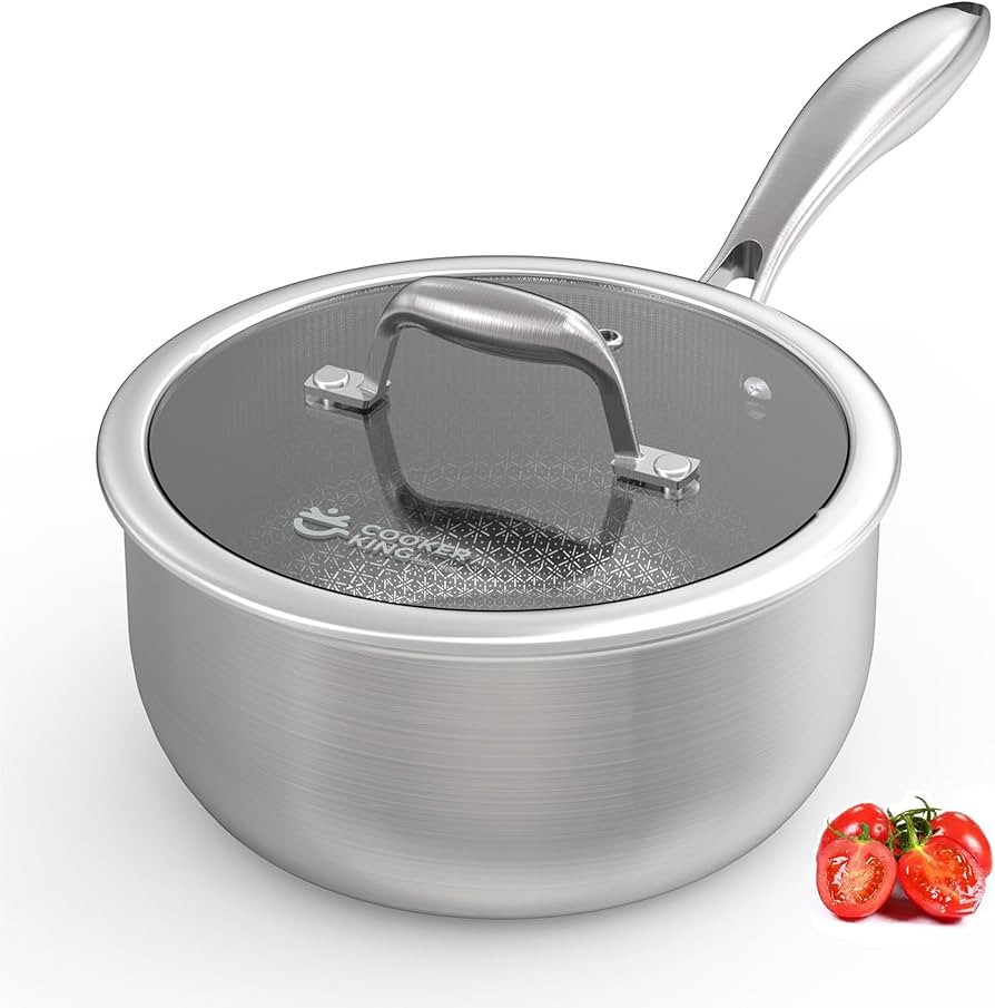 COOKER KING 3 Quart Stainless Steel Saucepan, Nonstick Sauce Pan, Ceramic Suce Pot with Tempered ... | Amazon (US)