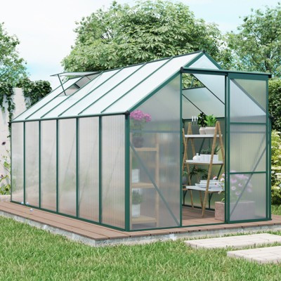 Okak 6X12FT Polycarbonate Greenhouse with Raised Base and Anchor, Outdoor Greenhouse with Heavy Duty Aluminum Frame, Walk-In Greenhouse, Green | Target