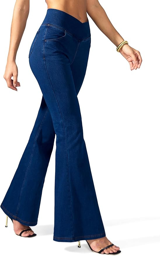 Rammus Flare Jeans for Women Crossover High Waisted Bell Bottom Jeans Trendy Yoga Pants Stretchy ... | Amazon (US)
