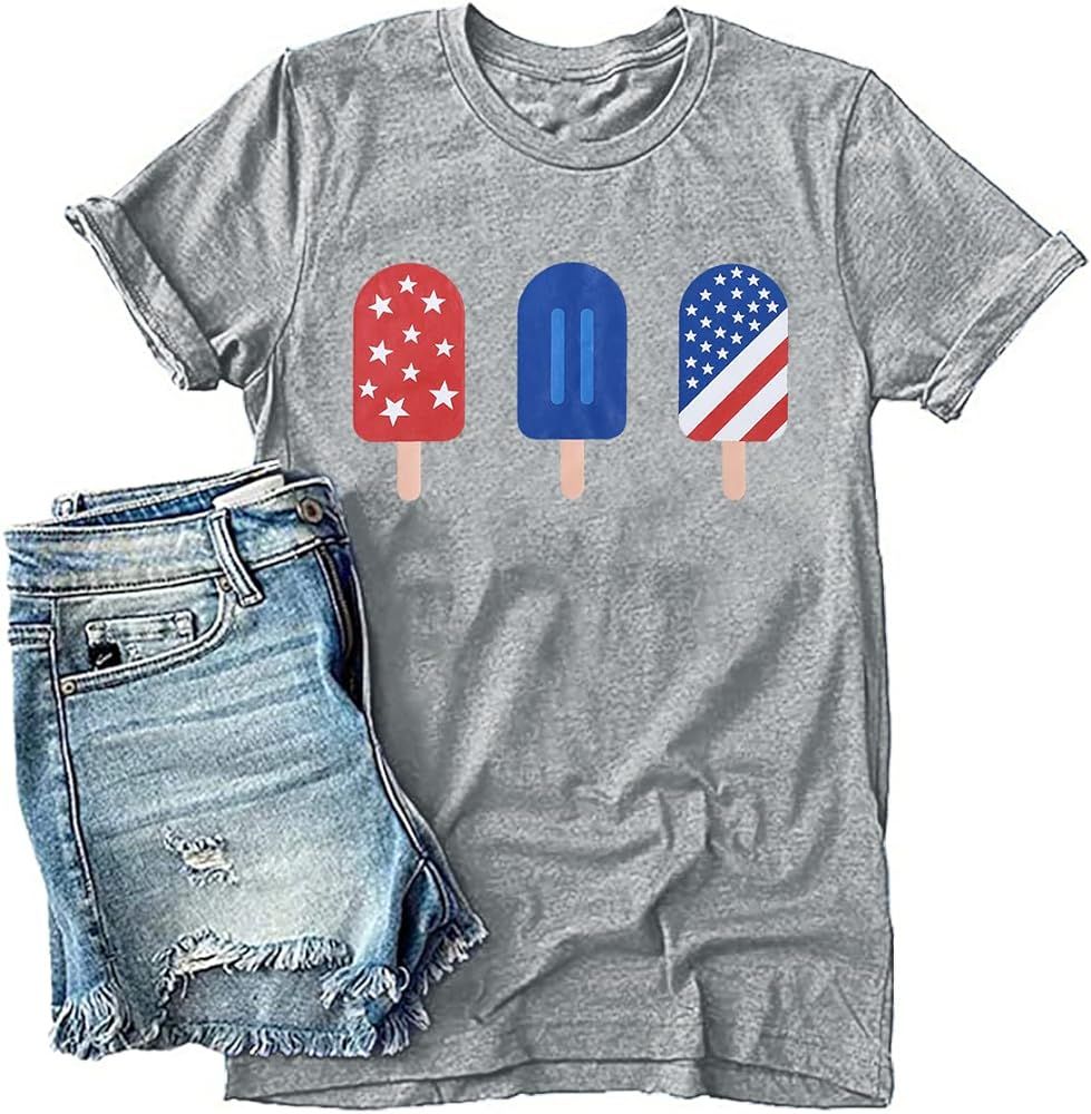 4th of July Shirts Women Red White Blue Popsicle Shirt USA Patriotic T-Shirt Independence Day T-Shir | Amazon (US)