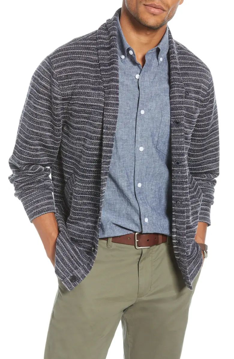 1901 Shawl Collar Fleece Cardigan, Main, color, NAVY IRIS WHITE STRIPEShawl Collar Fleece Cardiga... | Nordstrom