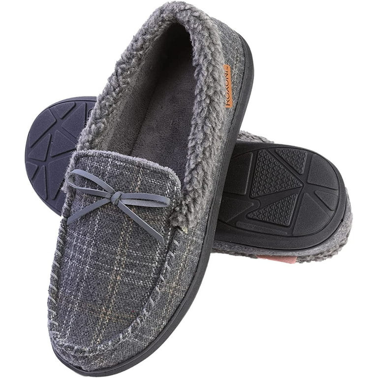 Men's Slippers Moccasin Plush Lined House Shoes Fuzzy Furry Brown | Walmart (US)